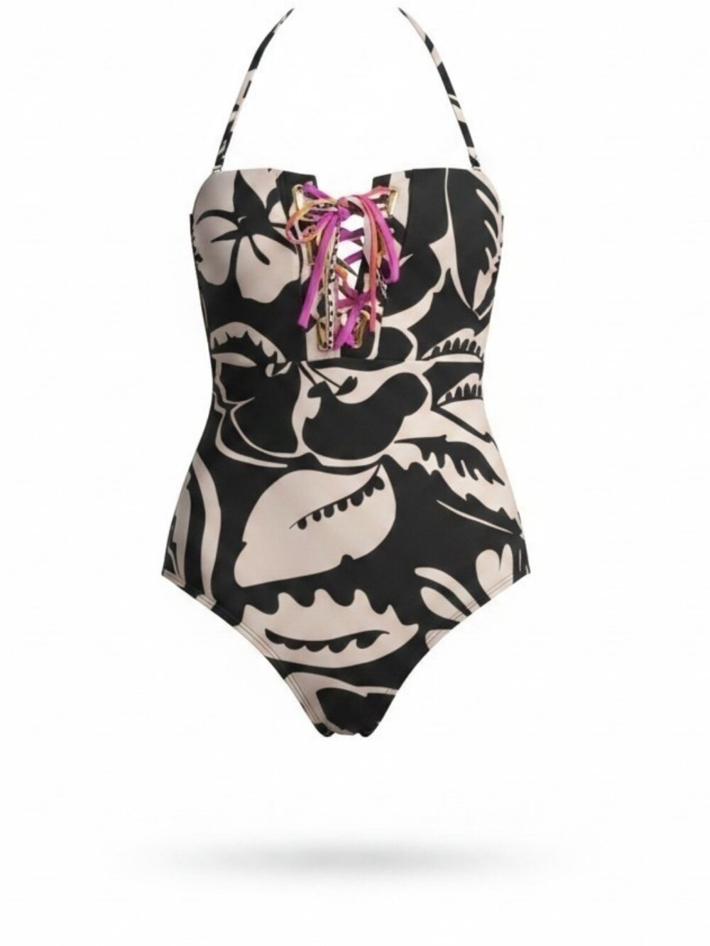 NWT TRINA TURK Florence Lace Up One Piece Swimsuit Halter Bathing Suit Size 14